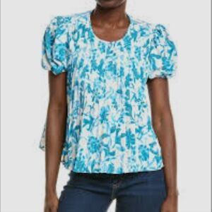 Nicole Miller Blue and White Floral Blouse